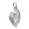 Brass Micro Pave Cubic Zirconia Pendants, Angel Wing Charms, with Jump Ring, Platinum, 17x10x2mm