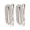 Brass Micro Pave Cubic Zirconia Hoop Earrings, Hollow Oval, Platinum, 19x6x13mm