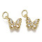 Brass Micro Pave Clear Cubic Zirconia Charms, with Jump Ring, Nickel Free, Butterfly, Real 16K Gold Plated, 10x11x3mm, Jump Ring: 5x1mm, 3mm inner diameter