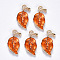 Alloy Enamel Pendants, Leaf, Light Gold, Coral, 20x10x2mm, Hole: 1.6mm