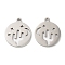 Non-Tarnish 201 Stainless Steel Pendants, Flat Round with Hollow Cactus Charm, Stainless Steel Color, 17.5x15.5x1mm, Hole: 1.2mm