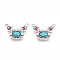Synthetic Turquoise Rectangle with Flower Pendants, Brass Clear & Hot Pink Cubic Zirconia Charms, Platinum, 14x19x3.5mm, Hole: 1.2mm