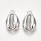 Brass Charms, Cowrie Shell Shape, Nickel Free, Real Platinum Plated, 12.5x7.5x3mm, Hole: 1mm