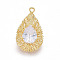 Brass Pendant, with Cubic Zirconia, teardrop, Clear, Golden, 23x13.5x4mm, Hole: 1.5mm
