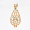 Brass Locket Pendants, Cage Pendants, Cadmium Free & Nickel Free & Lead Free, Hollow, teardrop, Light Gold, 29.5x12mm, Hole: 6x3mm, Inner Measure: 16x10mm