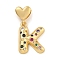 Brass Micro Pave Colorful Cubic Zirconia Pendants, Heart Letter Charms, Real 18K Gold Plated, Letter K, 30.5mm, Hole: 6x3mm, pendant: 21x16.5x4mm