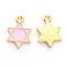 Alloy Enamel Pendants, for Jewish, Star of David, Light Gold, Pink, 16.5x12x2mm, Hole: 1.6mm