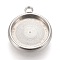 Tarnish Resistant 304 Stainless Steel Pendant Cabochon Settings, Lace Edge Bezel Cups, Flat Round, Stainless Steel Color, Tray: 12mm, 17x14.5x3mm, Hole: 1.8mm