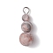 Natural Pink Zebra Jasper Round Beaded Pendants, Gourd Charms with Platinum Tone Iron Loops, 20.5~24x8~8.5mm, Hole: 1.5~3mm