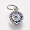 Brass Micro Pave Cubic Zirconia Charms, Flat Round, Blue, Platinum, 9x6x2mm, Hole: 4mm