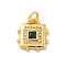 Brass Micro Pave Cubic Zirconia Pendants, Lead Free & Cadmium Free, Gold, Square, Dark Green, 13x12x2.5mm, Hole: 3mm