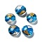 Handmade Lampwork Beads, with Gold & Silver Foil, Oval, Dodger Blue, 11~12x11.5~12.5x7~7.5mm, Hole: 2mm