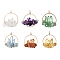 Natural Mixed Stone Pendants, Nuggets Charms with Brass Linking Rings, Light Gold, 36~38x30x16~20mm, Hole: 2.2mm