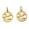 304 Stainless Steel Charms, with Jump Ring, Flat Round Charm, Laser Cut, Golden, Bird, 13.5x11.5x1mm, Hole: 3.4mm