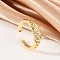 Brass Micro Pave Clear Cubic Zirconia Open Cuff Rings, Oval Chain Link Rings for Women, Cadmium Free & Lead Free, Real 18K Gold Plated, 6.5mm, Inner Diameter: Adjustable