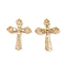 Brass Micro Pave Clear Cubic Zirconia Pendants, Cadmium Free & Nickel Free & Lead Free, with Glass, Cross Charms, Real 18K Gold Plated, 34.5x26x3.8mm, Hole: 1.6x5mm