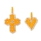2Pcs 2 Styles Glass Seed Beaded Pendants, Heart & Cross, Orange, 20~28.5x14~17.5x3.5mm, Hole: 2.5mm
