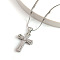 Brass Micro Pave Clear Cubic Zirconia Cross Pendant Necklaces, 304 Stainless Steel Snake Chain Necklaces, Stainless Steel Color, 19.88 inch(50.5cm)