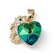 Real 18K Gold Plated Rack Plating Brass Micro Pave Cubic Zirconia Pendants, with Glass, Long-Lasting Plated, Cadmium Free & Lead Free, Sea Horse with Heart, Green, 16.5x15.5x8mm, Hole: 5x3mm