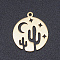 201 Stainless Steel Laser Cut Pendants, Flat Round with Cactus, Golden, 20.5x18x1mm, Hole: 1.4mm