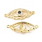 Brass Micro Pave Colorful Cubic Zirconia Connector Charms, Cadmium Free & Lead Free, Eye Links, Real 16K Gold Plated, 29x11x5mm, Hole: 1mm