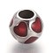 304 Stainless Steel European Beads, with Enamel, Large Hole Beads, Round with Heart, Stainless Steel Color, Dark Red, 10.5mm, Hole: 4.5mm