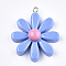 Resin Pendants, with Platinum Tone Iron Findings, Flower, Royal Blue, 33~34x28~30x8~9mm, Hole: 2mm