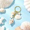 Iron & Brass Keychain, with  Spiral Shell, Ocean Theme, Golden, 88mm