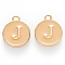Golden Plated Alloy Enamel Charms, Cadmium Free & Lead Free, Enamelled Sequins, Flat Round with Letter, Wheat, Letter.J, 14x12x2mm, Hole: 1.5mm