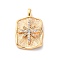 Brass Micro Pave Cubic Zirconia Pendants, Cadmium Free & Nickel Free & Lead Free, Square with Star Charms, Real 18K Gold Plated, 21.5x14x4mm, Hole: 1.5x2.5mm