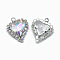 Glass Rhinestone Pendants, with Platinum Tone Brass Findings, Heart, Crystal AB, 21x16.5x6mm, Hole: 2mm