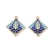Rack Plating Alloy Enamel Pendants, Rhombus with Leaf Charm, Cadmium Free & Nickel Free & Lead Free, Blue, 28x25x2mm, Hole: 1.5mm