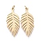 Ion Plating(IP) 304 Stainless Steel Pendants, with Jump Ring, Laser Cut, Leaf, Golden, 19x8.5x0.8mm, Jump Ring: 3x0.4mm, 1.4mm Inner Diameter
