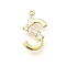 Brass Micro Pave Cubic Zirconia Pendants, LetterA-Z Charms, Golden, Letter S, 17.5x9.5x2.5mm, Hole: 1mm
