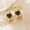 Stainless Steel Stud Earrings, Golden, with Glass, Heart, 25x12mm