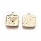 Square with Rose Pattern Brass Pendants, Nickel Free, Real 18K Gold Plated, 16x13.5x1.5mm, Hole: 1.2mm