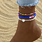 Bohemian Polymer Clay Heishi Beaded Heart Stretch 3 Layer Anklets, with Glass Seed Beads and Imitation Pearl Beads, Blue, Inner Diameter: 2-1/2 inch(65mm), 3pcs/set