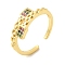 Colorful Cubic Zirconia Rectangle Open Cuff Rings, Cadmium Free & Lead Free, Brass Jewelry for Women, Real 16K Gold Plated, US Size 8 1/2(18.5mm)