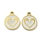 Ion Plating(IP) 316L Surgical Stainless Steel Pendants, Nickel Free, with Enamel, Real 18K Gold Plated, Flat Round with Heart Charm, Old Lace, 16x13.5x1.5mm, Hole: 2mm