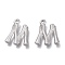 Non-Tarnish 304 Stainless Steel Pendants, Bamboo Shaped Letter, Stainless Steel Color, Letter.M, 17.5~19x10~16x3~4mm, Hole: 1.8~2mm
