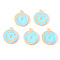 Alloy Enamel Pendants, Light Gold, Cadmium Free & Lead Free, Clock, Cyan, 17x14x2mm, Hole: 1.2mm