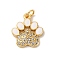 Brass Micro Pave Clear Cubic Zirconia & Enamel Pendants, Cat Paw Print, with Jump Ring, Cadmium Free & Lead Free, Rack Plating, Long-Lasting Plated, Real 18K Gold Plated, White, 16x14x2mm, Hole: 3.5mm