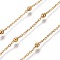 304 Stainless Steel Cable Chains, Satellite Chains, with Round Beads, Soldered, with Spool, Flat Oval, Golden, Link: 2x1.7x0.3mm, Beads: 3.3x3mm, about 82.02 Feet(25m)/roll