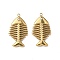 304 Stainless Steel Rhinestone Pendants, Fish Bone, Real 18K Gold Plated, 26x15x4mm, Hole: 1.5mm