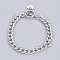 Tarnish Resistant 304 Stainless Steel Curb Chain Bracelets, Textured, with Toggle Clasps and Heart Shape Charm, Stainless Steel Color, 7-1/2 inch(19cm), 7mm