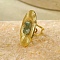 Natural Aquamarine Beads with 304 Stainless Steel Cuff Rings, Oval, Real 18K Gold Plated, Inner Diameter: 19mm, Oval: 36x17.5mm