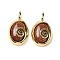 Synthetic Goldstone Oval Pendants, Ion Plating(IP) Golden Plated Brass Vortex Charms, 24x14x6mm, Hole: 4.5x2.5mm