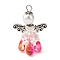 Glass Pendants, Angel, with Alloy Beads and 304 Stainless Steel Loop, Fuchsia, 33x23.5x11.5mm, Hole: 3mm
