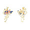 Brass Micro Pave Cubic Zirconia Pendants, with ABS Plastic Imitation Pearl, Real 18K Gold Plated, Nickel Free, Flamingo, Colorful, 25.5x17.5x5mm, Hole: 3x4mm
