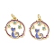 Brass Enamel Pendants, with Jump Ring, Ring with Cat & Star Charm, Real 18K Gold Plated, 16x15x2mm, Hole: 3.5mm
